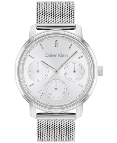 Calvin Klein Women's Silver-tone Stainless Steel Mesh Bracelet Watch 34mm