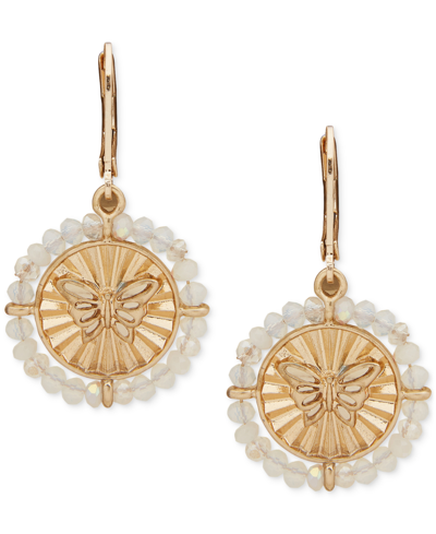 Lonna & Lilly Gold-tone Bead-framed Butterfly Disc Drop Earrings In White