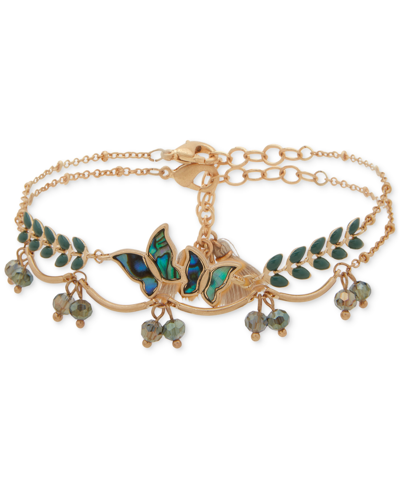 Lonna & Lilly Gold-tone 2-pc. Set Stone Butterfly & Bead Ankle Bracelets In Turq/aqua
