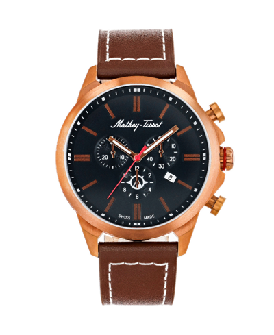 Mathey-tissot Men's Field Scout Collection Chronograph Brown Genuine Leather Watch, 45mm