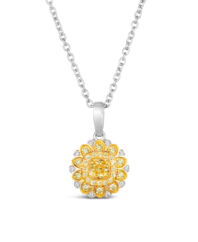 Le Vian Sunny Yellow Diamond (3/8 Ct. T.w.) & Vanilla Diamond Accent Starflower Pendant Necklace In Platinum In Platinum And K Honey Gold