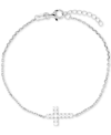 Macy's Cubic Zirconia East-west Cross Chain Bracelet In 14k Gold-plated Sterling Silver In Sterling Silver