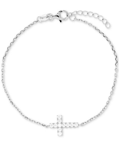 Macy's Cubic Zirconia East-west Cross Chain Bracelet In 14k Gold-plated Sterling Silver