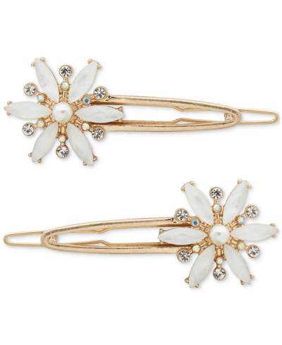 Lonna & Lilly 2-pc. Gold-tone Mixed Stone Flower Hair Barrette Set In White