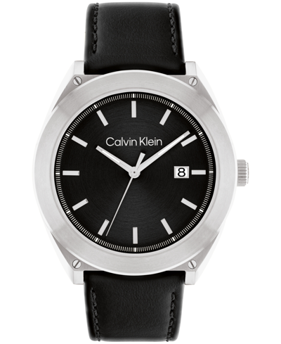 Calvin Klein Men's Black Leather Strap Watch 44mm