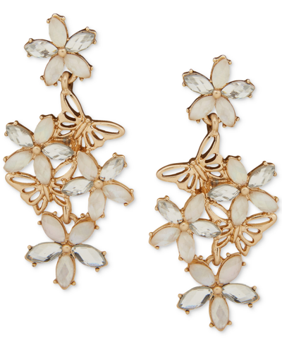Lonna & Lilly Gold-tone Stone Flower & Butterfly Drop Earrings In White
