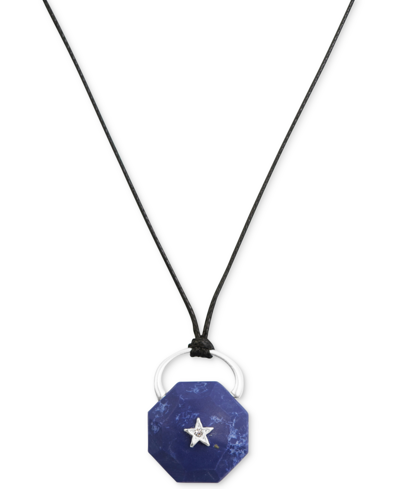 Lucky Brand Silver-tone Pave Star Carved Stone Cord Pendant Necklace, 17" + 2" Extender