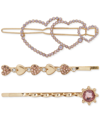 LONNA & LILLY LONNA & LILLY GOLD-TONE CRYSTAL HEART HAIR BARRETTE & 2-PC. BOBBY PIN SET
