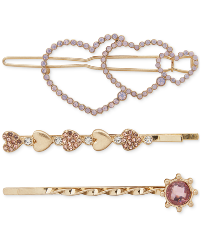 Lonna & Lilly Gold-tone Crystal Heart Hair Barrette & 2-pc. Bobby Pin Set In Pink