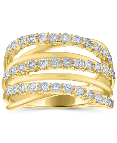 Macy's Diamond Multirow Crossover Statement Ring (1/10 Ct. T.w.) In Gold-plated Sterling Silver