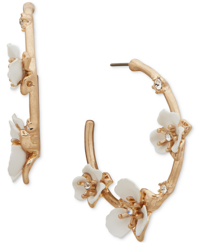 Lonna & Lilly Gold-tone Medium Pave Color Flower C-hoop Earrings, 1.56" In White