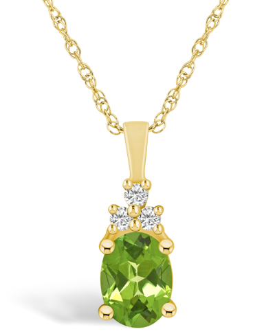 Macy's Peridot (1-1/3 Ct. T.w.) And Diamond (1/10 Ct. T.w.) Pendant Necklace In 14k Yellow Gold