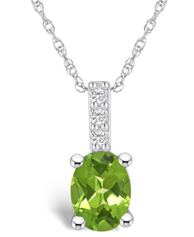 Macy's Peridot (1-1/3 Ct. T.w.) And Diamond Accent Pendant Necklace In 14k White Gold