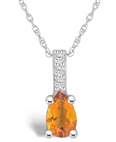Macy's Citrine (7/8 Ct. T.w.) And Diamond Accent Pendant Necklace In 14k White Gold