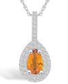 Macy's Citrine (7/8 Ct. T.w.) And Diamond (3/8 Ct. T.w.) Halo Pendant Necklace In 14k White Gold In Citrine