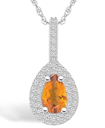 Macy's Citrine (7/8 Ct. T.w.) And Diamond (3/8 Ct. T.w.) Halo Pendant Necklace In 14k White Gold