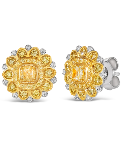 Le Vian Sunny Yellow Diamond (5/8 Ct. T.w.) & Vanilla Diamond Accent Starflower Earrings In Platinum & 14k G In Platinum And K Honey Gold