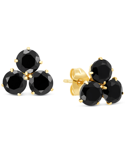 Macy's Onyx Trillium Flower Stud Earrings In 14k Gold