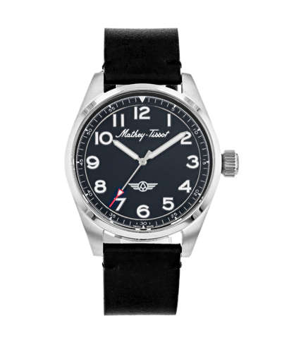 Mathey-tissot Men's Heritage Collection Three Hand Black Genuine Leather Strap Watch, 42mm