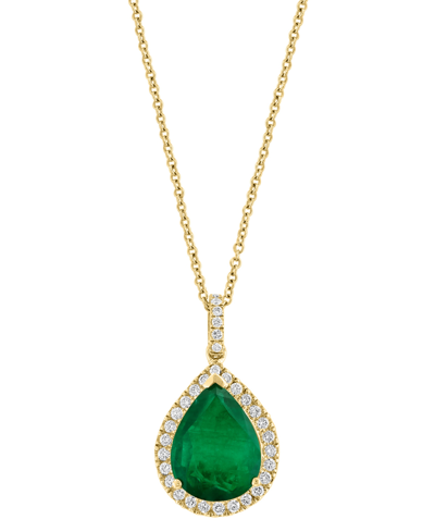 Effy Collection Effy Limited Edition Emerald (4-1/4 Ct. T.w.) & Diamond (1/3 Ct. T.w.) Pear Halo 18" Pendant In 14k