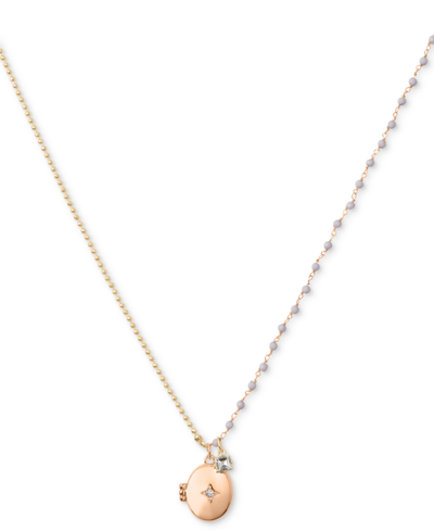 Lucky Brand Two-tone Crystal & Locket Charm Pendant Necklace, 16-3/4" + 2" Extender In Yellow