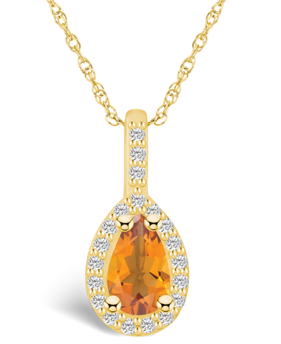 Macy's Citrine (7/8 Ct. T.w.) And Diamond (1/5 Ct. T.w.) Halo Pendant Necklace In 14k Yellow Gold