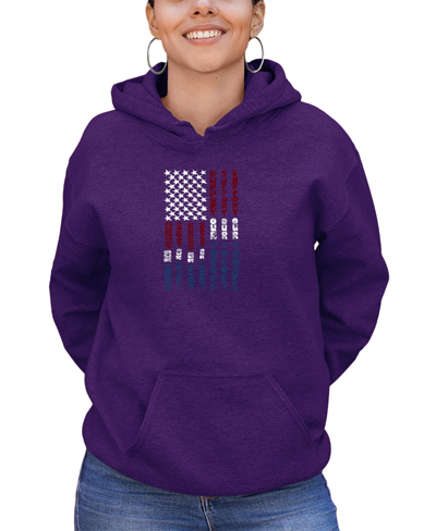 La Pop Art Women's Support Our Troops Word Art Hooded Sweatshirt In Purple