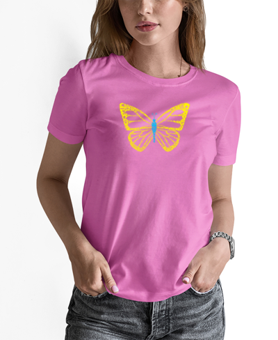 La Pop Art Women's Butterfly Word Art T-shirt In Pink