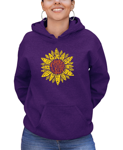 La Pop Art Women's Sunflower Word Art Hooded Sweatshirt In Purple