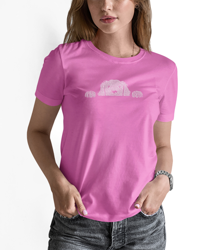 La Pop Art Women's Peeking Dog Word Art T-shirt In Pink