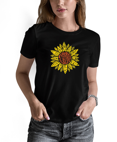 La Pop Art Women's Sunflower Word Art T-shirt In Black