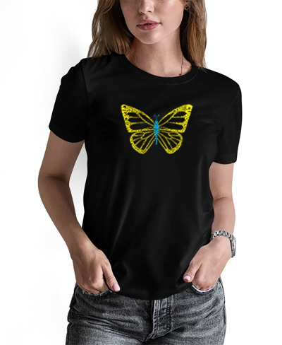 La Pop Art Women's Butterfly Word Art T-shirt In Black