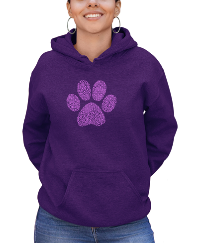 La Pop Art Women's Xoxo Dog Paw Word Art Hooded Sweatshirt In Purple