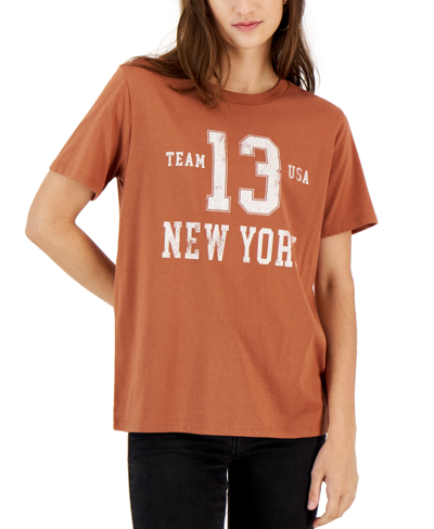 Grayson Threads Black Juniors' New York Relaxed Graphic T-shirt In Brown