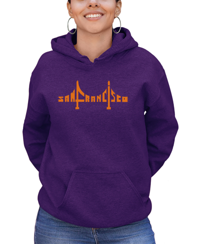 La Pop Art Women's San Francisco Bridge Word Art Hooded Sweatshirt In Purple