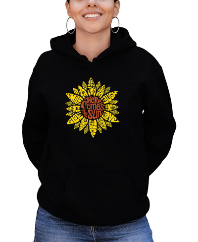 La Pop Art Women's Sunflower Word Art Hooded Sweatshirt In Black