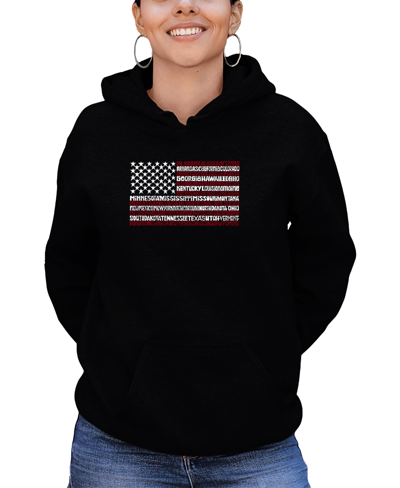 La Pop Art Women's 50 States Usa Flag Word Art Hooded Sweatshirt In Black