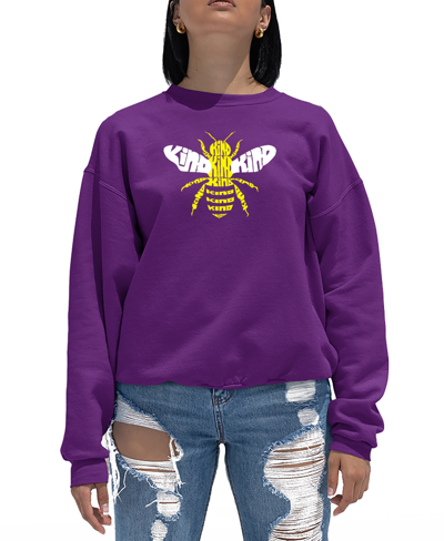 La Pop Art Women's Bee Kind Word Art Crewneck Sweatshirt In Purple