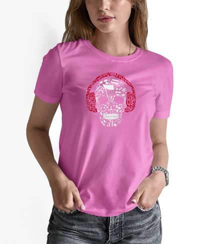 La Pop Art Women's Music Notes Skull Word Art T-shirt In Pink