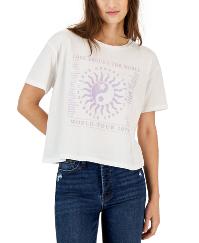 Grayson Threads Black Juniors' Yin Yang Sun Graphic T-shirt In White