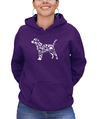 La Pop Art Women's Dog Paw Prints Word Art Hooded Sweatshirt In Purple