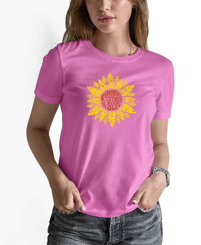 La Pop Art Women's Sunflower Word Art T-shirt In Pink