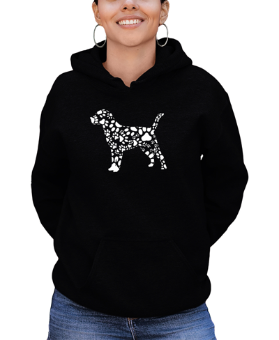 La Pop Art Women's Dog Paw Prints Word Art Hooded Sweatshirt In Black