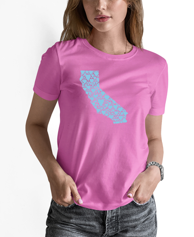 La Pop Art Women's California Hearts Word Art T-shirt In Pink
