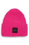 Ugg Chunky Rib Neon Pink Beanie In Fucsia