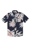 Volcom Kids' Seeweed Frond Print Short Sleeve Camp Shirt In Navy