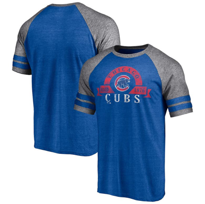 Fanatics Branded Heather Royal Chicago Cubs Utility Two-stripe Raglan Tri-blend T-shirt