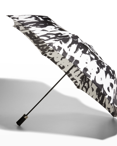 Alexander Mcqueen Graffiti Collapsible Umbrella In Black / Ivory