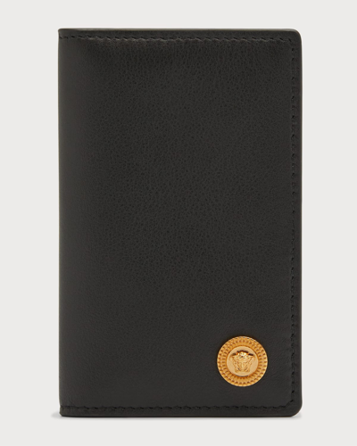 Versace Leather Bifold Wallet In Blk/ Gold