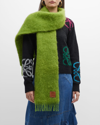 Loewe Anagram Mohair Fringe Scarf In Lime Green